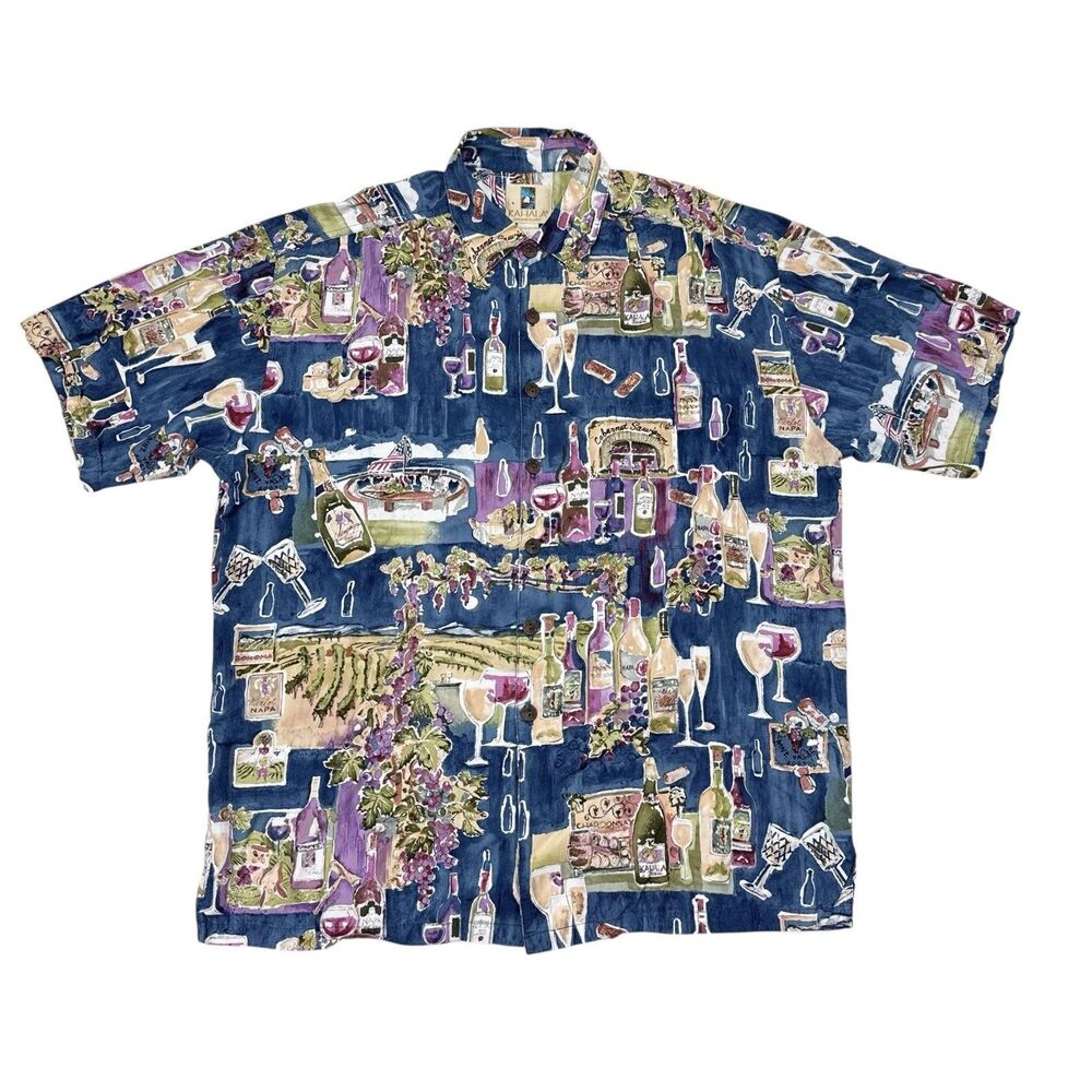 Kahala Hawaiian Shirt Mens Size‎ Large Short Sleeve Button Up Wine Vineyards